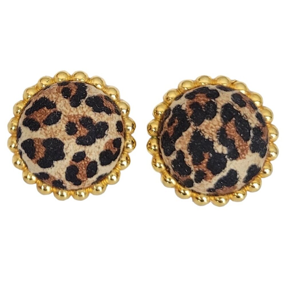 Stewart Lucas New York Animal Print Gold Tone Clip-On Earrings, Signed K497